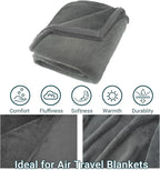 Travel Blanket and Pillow Set for Airplane, 300 GSM Soft Fleece Compact Travel Blanket with Inflatable Pillow and Carry Bag, 60x43 Inches, Grey