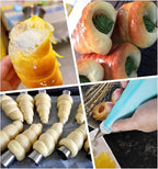 16 Pack Cannoli Tubes Stainless Steel, 5 inch Large Size Cannoli Tubes Baking Molds with Piping Bags, Long Piping Tips for Cream Horns, Cannoli Shell, Brioche Rolls, Croissant Toast