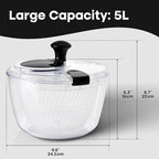 Joined Large Salad Spinner with Drain, Bowl, and Colander - Quick and Easy Multi-Use Lettuce Spinner, Vegetable Dryer, Fruit Washer, Pasta and Fries Spinner - 5.28 Qt
