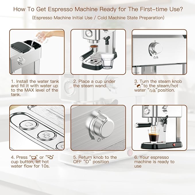 Espresso Machine 20 Bar, Compact Stainless Steel Coffee Maker with Steam Milk Frother & Removable Tank for Cappuccino, Latte - Silver