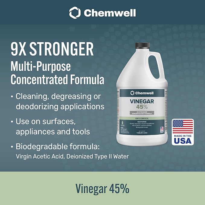 45% Vinegar (1 Gallon) - General Purpose All-Natural Multi-Surface Cleaner for Home, Patio & Commercial - High Performance, Powerful Concentrated Acetic Acid - Made in USA