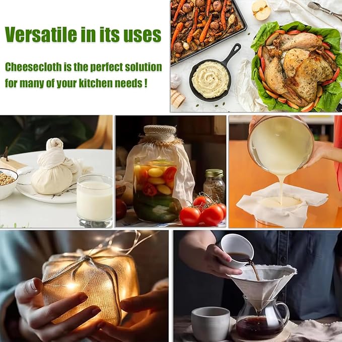 10 Pcs Cheese Cloths for Straining, 20x20 Inch Grade 100 Precut Cheese Cloth With Fabric Fine Mesh Cloth, 100% Unbleached Cotton, Reusable Muslin Cheesecloth for Straining, Juicing, Cooking Turkey
