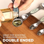 ChefAide Pack of 8 Stainless Steel Magnetic Measuring Spoons Set, Dual Sided, Stackable, Adjustable Teaspoon and Tablespoon Measure Spoon with Leveler, Kitchen Gadgets