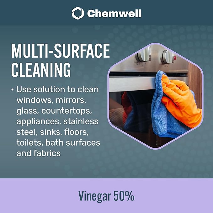 50% Vinegar (2 Pack, 1 Gallon) - General Purpose All-Natural Multi-Surface Cleaner for Home, Patio & Commercial - High Performance, Powerful Concentrated Acetic Acid - Made in USA