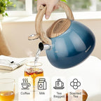 MARSKITOP Tea Kettle Stovetop Whistling Tea Pots for Stove Top Food Grade Stainless Steel Teapot for Induction Cooktop, 2.6 Quart, Blue