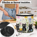Black Cat Electric Pressure Cooker Storage Bag Wildflower Kitchen Appliance Protective Pressure Cooker Insulation Bag for Women