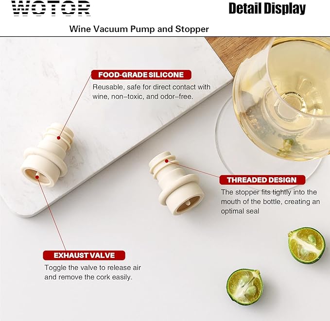 WOTOR Wine Stoppers Vacuum, Silicone Wine Saver & Preserver, Reusable Bottle Sealer, Keep Fresh (Cream, 12 Pieces)