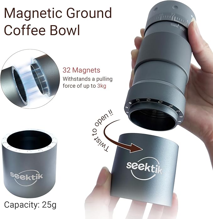 Manual Coffee Grinder with Numerical External Adjustable Setting Stainless Steel Conical Burr Hand Crank Coffee Mill for Cold Brew Espresso French Press Pour Over Drip with Foldable Handle- Grey