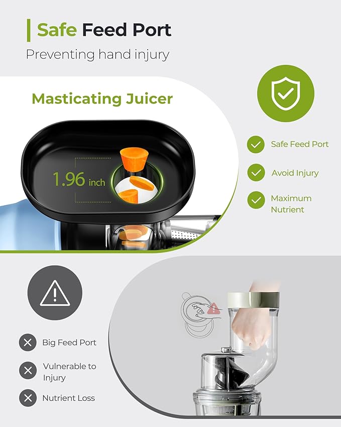 Jocuu Slow Masticating Juicer with 2-Speed Modes - Cold Press Juicer Machine - Quiet Motor & Reverse Function - Easy to Clean Juicer Extractor - Juice Recipes for Fruits & Vegetables (Light Blue)
