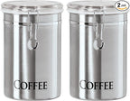 Oggi Stainless Steel Coffee Canister 62 fl oz - Airtight Clamp Lid, Clear See-Thru Top - Ideal for Coffee Bean Storage, Ground Coffee Storage, Kitchen Storage, Pantry Storage. Large Size 5" x 7.5".