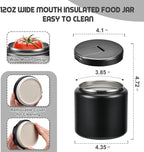 26oz Soup Thermo for Hot Food Kids with Buckle Lid Insulated Vacuum Food Jar Wide Mouth Leakproof Stainless Steel Lunch Container (Black)