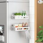 Sevenblue 2 Pack Strong Magnetic Spice Rack for Refrigerator, Multipurpose Magnetic Shelf for Fridge with 4 Hooks for kitchen and Bathroom Organization, White