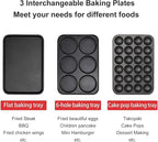 Health and Home Multifunction Nonstick Baking Maker with 3 Interchangeable Baking Plates for Fried Eggs, Fried Steak, Takoyaki, Cake Pops, Grill Maker, RED-1