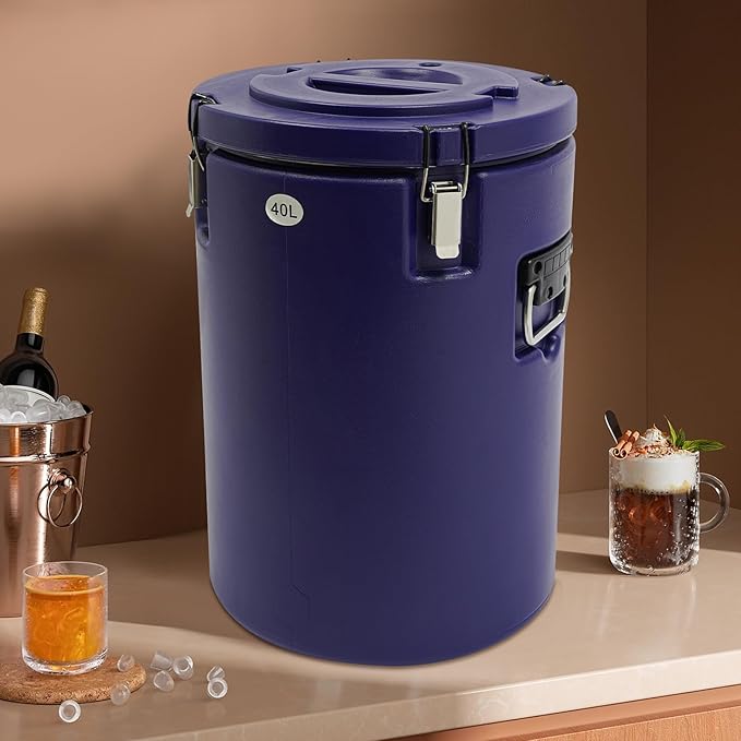 Eapmic 42.27Qt Insulated Food Container, Stainless Steel Container, 40L Commercial Soup Carrier 15 Hours Heat Preservation for Hot and Cold Food Storage Restaurant Canteen Home Lunch Use (Blue, 40L)