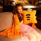 Fruit Throw Blanket and Pillow Set, Travel Blanket Compact Convenient Bed Throw Pillows with Airplane and Car Suitable for Office Nap Time (F, 67in x 59in)