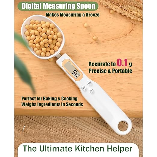 Food Measuring Spoon, Digital Kitchen Scale, high-Precision Small Scale, Handheld use, with Weight Removal Function (White)