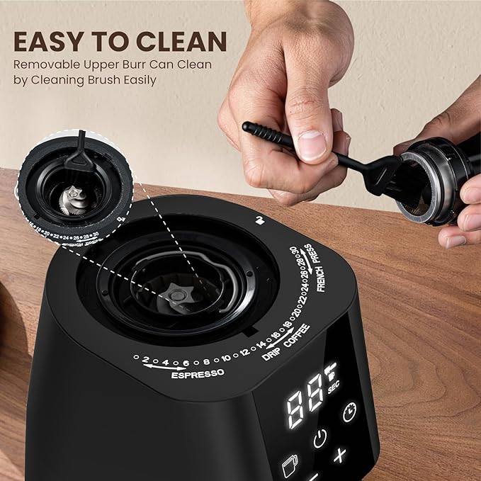 Ollygrin Conical Burr Coffee Grinder Electric, Adjustable Coffee Grinder for Home Use, Touchscreen Burr Mill Grinder with 30 Grinding Sizes, 2-12 Cups for French Press & Drip Coffee