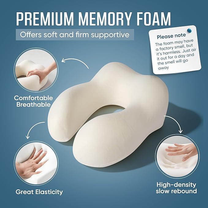 Travel Pillow with Extra Large Hood for Airplane Long Flights Privacy and Comfort Memory Foam with Skin-Friendly Cover for Road Trip Head&Neck Support for Plane Office Cars Sleeping & Rest (Grey)
