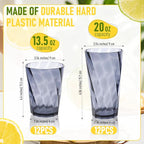 LemonRoad 24 Pack Reusable Plastic Drinking Glasses Set - 20oz & 13.5oz Stackable Tumbler, Shatter-resistant Highball Cups for Water, Cocktail, Iced Coffee, Indoor Outdoor Use, BBQ, Patio, Pool (Grey)