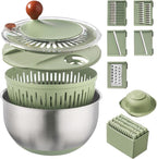 Stainless Steel Salad Spinner with Blades Slicer, Medium-sized Lettuce Veggie Fruit Spinner and Strainer, Multipurpose Vegetable Washer Dryer with Lid, Dishwasher Safe,slicing tools and shreds tools