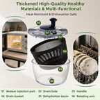 Large 5.2 Qt Glass Salad Spinner Vegetable Dryer with Drain Microwave Safe Dishwasher Safe with Transparent Lid Crank Handle Quick Spin Greens Washer for Lettuce Herbs Fruits (black)