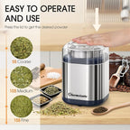 Hermolante Herb Grinder Spice Grinder, 200 w Herb Grinder with Stainless Steel Blade and Cleaning Brush, Compact Size Electric Grinder for Herbs and Spices -5.11in(Stainless Steel)
