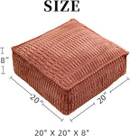 Unstuffed Pouf Ottoman Cover Soft Storage Extra Seat Farmhouse Comfortable Bohemian Poufs Accent Footrest 20x20x8 Inches for Living Room Bedroom Study Nook (Caramel B, Square)