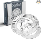 Universal Lids Set with Tempered Glass Top - Fits 5-12 Inch Pots, Pan, and Skillets - Set of 2, Large and Small, Stainless Steel Replacement Pot Lid for Kitchen Organizing, Space Saving
