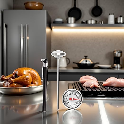 Black Kitchen Food-Cooking Meat Coffee Thermometer, Physical Sensing Stainless Steel Thermometer for Milk Foam Frothing Chocolate Water Grill, Turkey, BBQ Thermometers and Timers