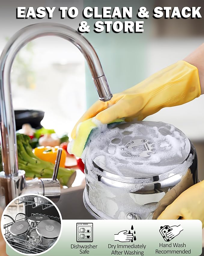 Cook N Home Stainless Steel Cookware Sets, 3-Ply 12 Pcs Pots and Pans Set with Stay-Cool Handle, Non-Toxic, Induction-Ready, Dishwasher & Oven Safe, Combatible w/ All Cooktops