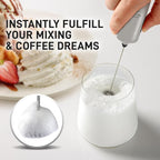 Mini & Mighty Milk Frother Wand – Powerful Handheld Coffee Frother, Battery Operated Drink Mixer – Compact Pocket Size – Detachable Whisk for Latte, Cappuccino, Matcha, Hot Chocolate – Silver Black
