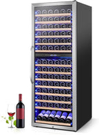 24" Wide Dual-Zone Wine Fridge 154-Bottles, Tall Freestanding/Built-in Wine Cooler Refeigerator, Large Capacity Dual Zone Wine Cellar For Wine Collection, Low Noise and Fast Cooling