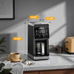 AIRMSEN Grind & Brew Coffee Maker with Built-in Grinder, Programmable Single Serve Coffee Maker - 5 Cup Capacity, 3 Grind Settings, Auto Keep Warm & Glass Carafe for Home and Office
