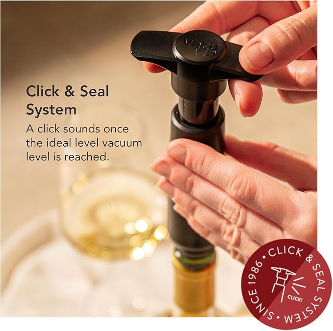 Vacu Vin Original Wine Saver with 1 Vacuum Bottle Stoppers – Black Wine Preserver Pump for Red or White Wine – Manual Air Remover System – Airtight Seal – Keep Wine Fresh Longer