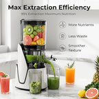 EanOruus Juicer Machines, 3-in-1 Cold Press Juicer with 6.5" Extra Large Chute, 100oz Large Capacity, AC Motor, Makes Juice, Nut Milk & Sorbet, Bright White
