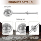 2pcs Stainless Steel Loose Tea Leaf Steeper&Sugar Shaker Duster Sifter 2 in 1, tea ball for loose leaf tea,tea strainers One-Hand Operated Spring-Loaded