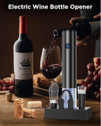 Rechargeable Electric Wine Opener with Charging Base, Aerator Pourer, Vacuum Stoppers & Foil Cutter, Luxury Christmas White Elephant Gift for Women Men