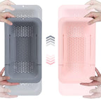BLUE GINKGO Over the Sink Colander Strainer Basket - Wash Vegetables and Fruits, Drain Cooked Pasta and Dry Dishes - Extendable - New Home Kitchen Essentials (Grey & Pink, 2 Pack)