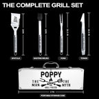 Poppy Gifts, Christmas Poppy Gifts for Grandpa from Grandkids Heavy Duty Grilling Accessories Kit for Backyard BBQ, Thick Stainless Steel Grill Utensils with Non-Slip Handle Tool for Man on Birthday