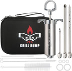 Grill Bump Meat Injector Syringe Kit with 3 Professional Marinade Injector Needles and Travel Case for BBQ Grill Smoker, Turkey and Brisket; 2-oz Large Capacity, Both Paper User Manual and E-Book