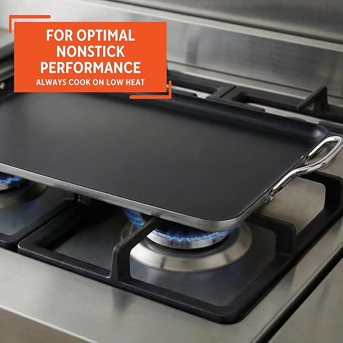IMUSA Ceramic Nonstick, Stovetop Double Burner Griddle with Metal Handles, 19-Inch, Black