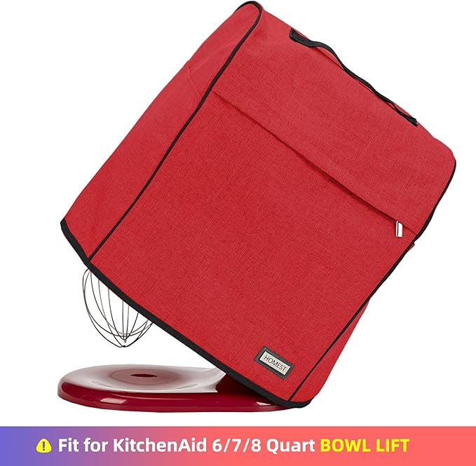 HOMEST Stand Mixer Cover Compatible with KitchenAid 6/7/8 Quart Bowl Lift，Dust Cover with Zipper Pocket for Accessories, Red (Patent Design)