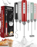 Sakgos Milk Frother Rechargeable Handheld-Electric Whisk 3 Speed Adjustable, Frother Wand Coffee with 3 Stainless Whisks, Electric Foam Maker, Drink Mixer Blender for Latte Cappuccino Matcha Egg