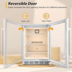 Tylza Beverage Refrigerator 24 Inch, Under Counter/Freestanding Drink Fridge, 190 Cans Beverage Cooler with Glass Door, Reversible Door, Low Noise, Quick Cooling - for Beer, Soda, ETC, White