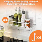Bunoxea Spice Rack wall mounted 4 Pack, Space-Saving Spice Organizer for Spice Jars and Seasonings,Screw or Adhesive Hanging Spice Rack Organizer for Your Kitchen Cabinet,or Pantry Door,White