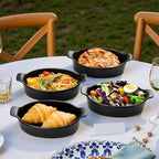 Oval Au Gratin Baking Dishes Set of 4 9" x 5" 19 oz matte black Ceramic Oven Safe & Heat Resistant With Handles for Small Mini Casseroles Cooking & Serving