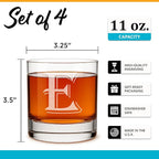 On The Rox (E-Monogram)- 4 Piece Set of 11 Ounce Engraved Heavy Base Rocks Glasses Elegant Glass-Multi-Purpose Beverage-Rocks Glass- Gift for any Occasion