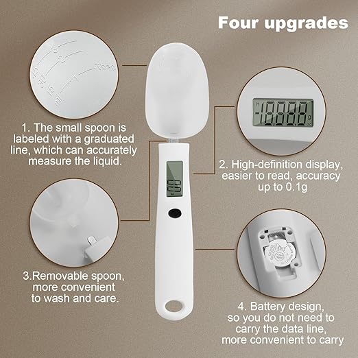 UNIWEIGH Digital Measuring Spoon Scale,High Precision Electronic Food Scale for Kitchen Gadgets and Daily Meals,300G/0.1G Gram Scale for, Home Cooks Bakers Chefs,Pet Dog Cat Ower,with Battery