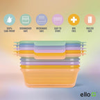 Ello Snap & Nest 10-Piece 4.5 Cup Plastic Meal Prep Set, Reusable Food Containers for Healthy Eating, Freezer, Dishwasher Safe, Cactus Blooms