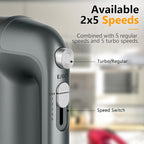 Hand Mixer Electric, 450W Kitchen Mixers with Scale Cup Storage Case, Turbo Boost/Self-Control Speed + 5 Speed + Eject Button + 5 Stainless Steel Accessories, For Easy Whipping Dough, Cream, Gray